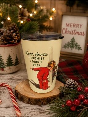 Holiday Travel Tumbler - Cream "Dear Santa I Promise I Didn't Peek"